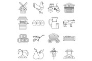 Farm icons set, outline style