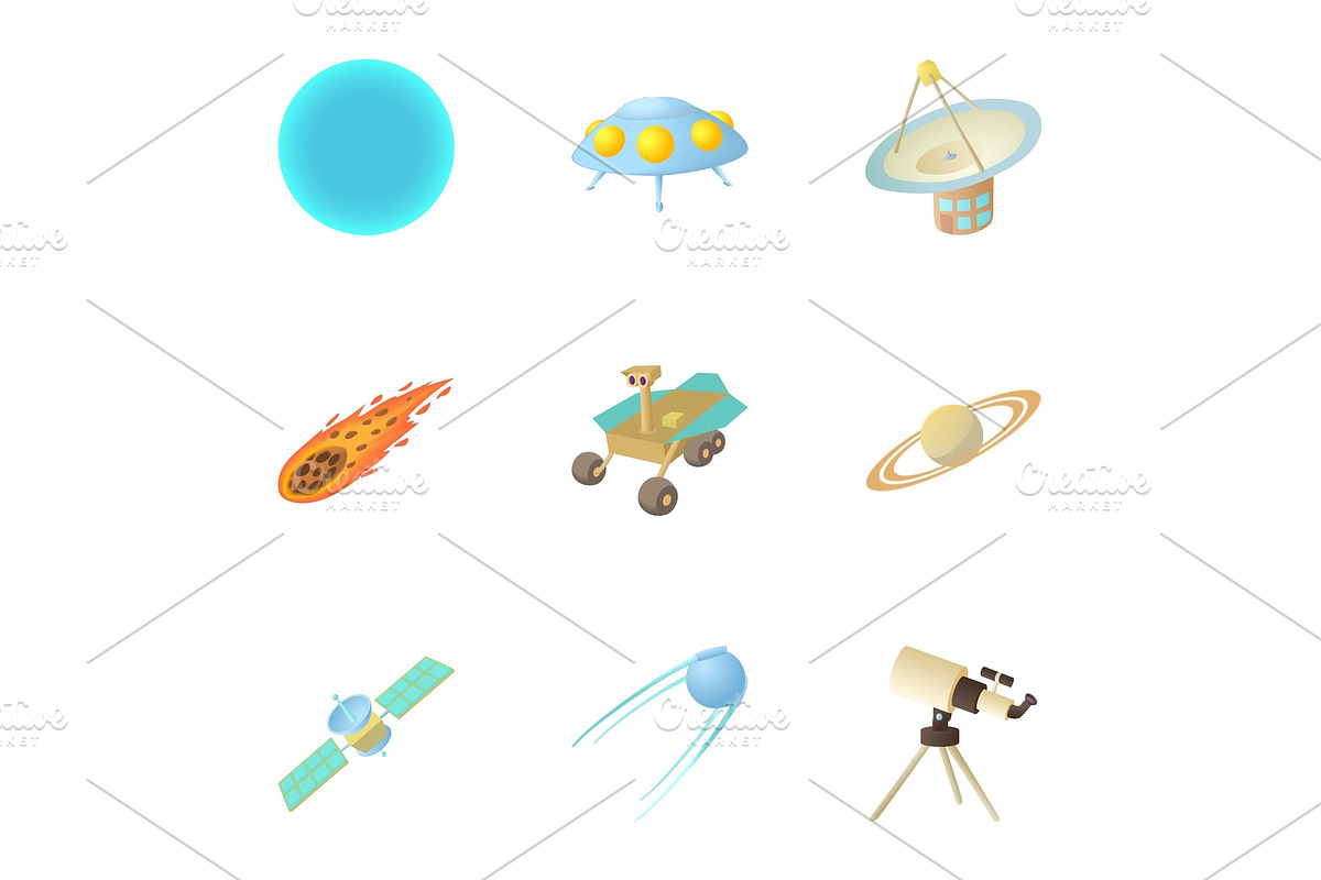 Cosmos icons set, cartoon style in Illustrations - product preview 8