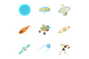 Cosmos icons set, cartoon style