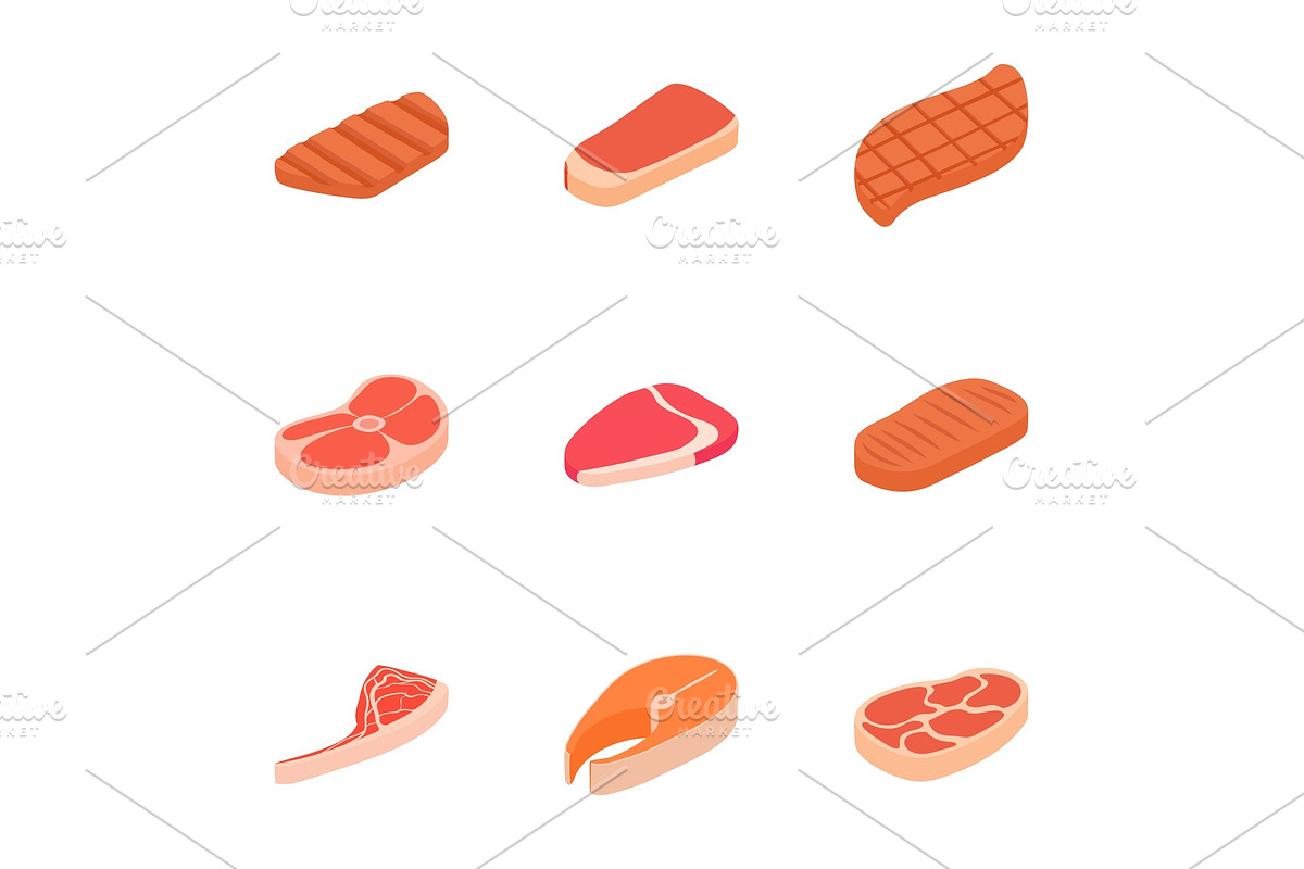 Kind of meat icons set, cartoon in Objects - product preview 8
