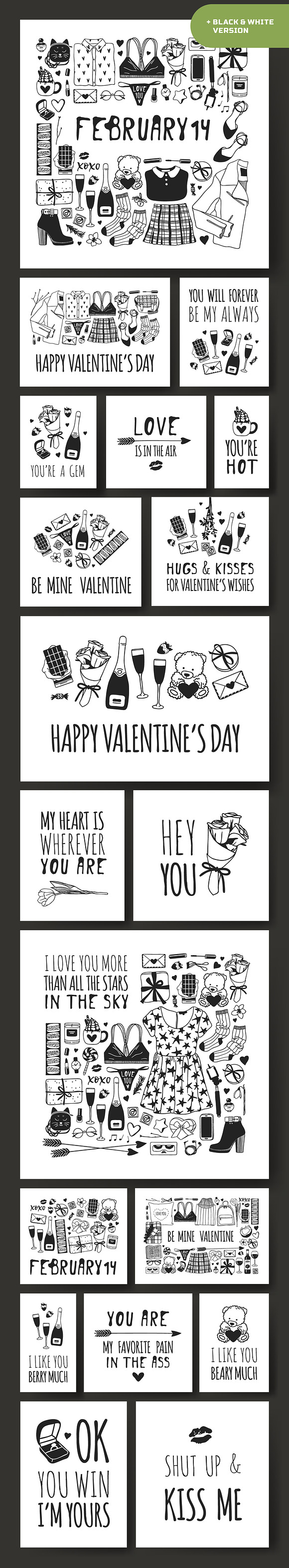 Valentine set, 7 patterns, 19 cards in Illustrations - product preview 9