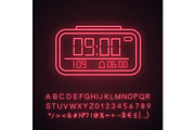Digital alarm clock neon light icon