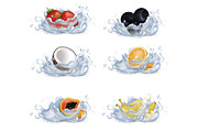 Fruits and Berries Drop in Water