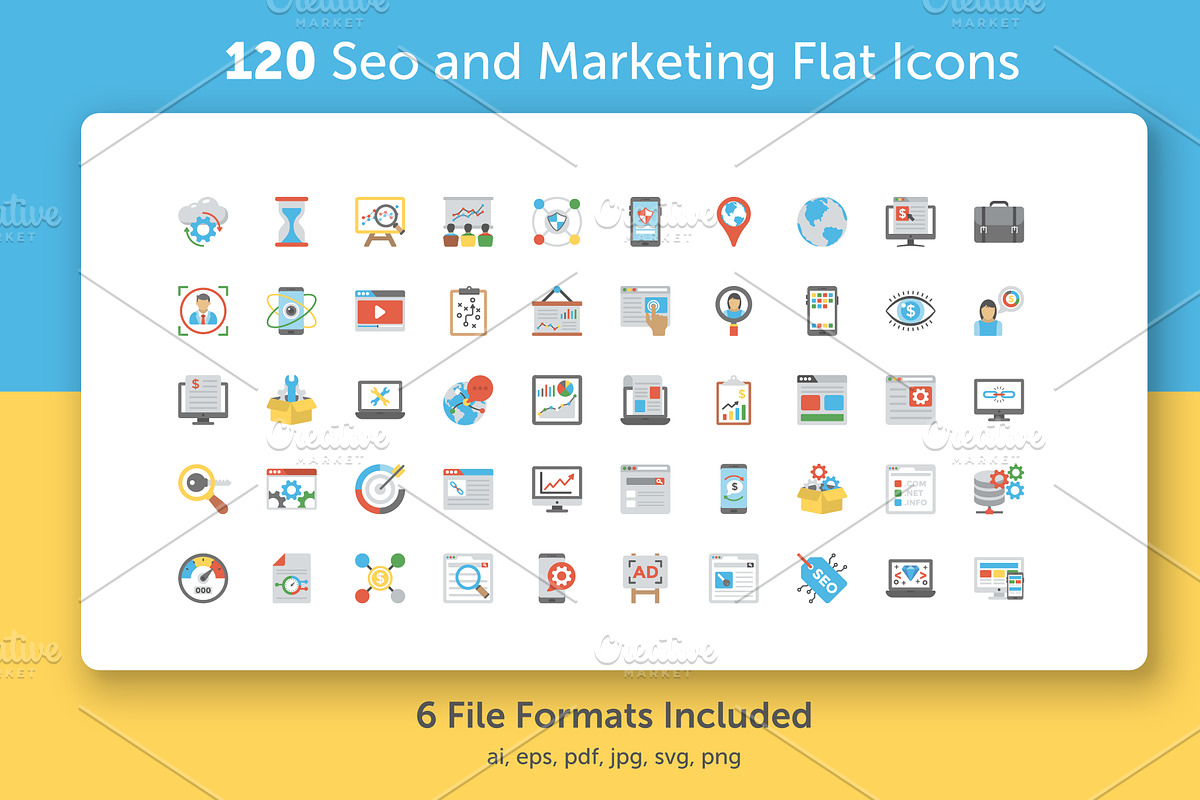 120 SEO and Marketing Flat Icons  in Icons - product preview 8