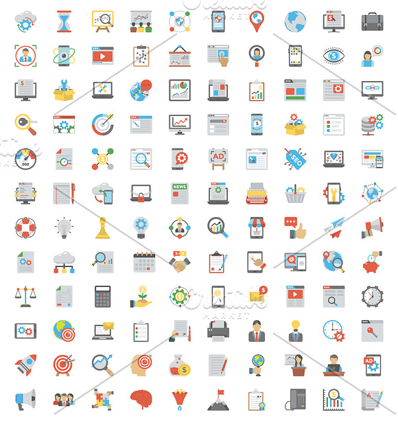 120 SEO and Marketing Flat Icons  in Icons - product preview 1