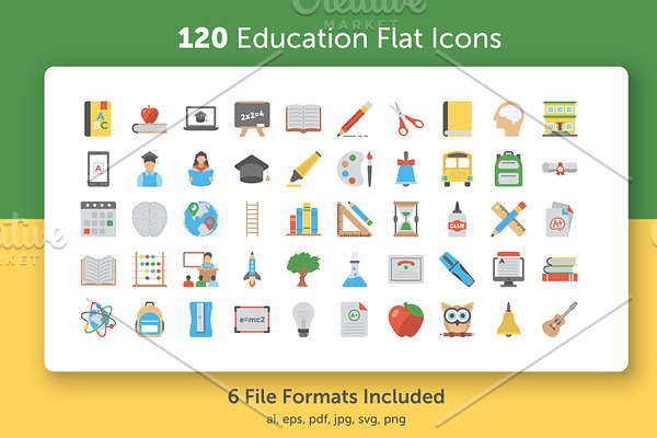 120 Flat Education Vector Icons 