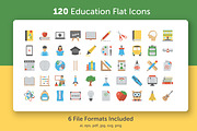 120 Flat Education Vector Icons 