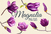 Watercolor magnolia flower set