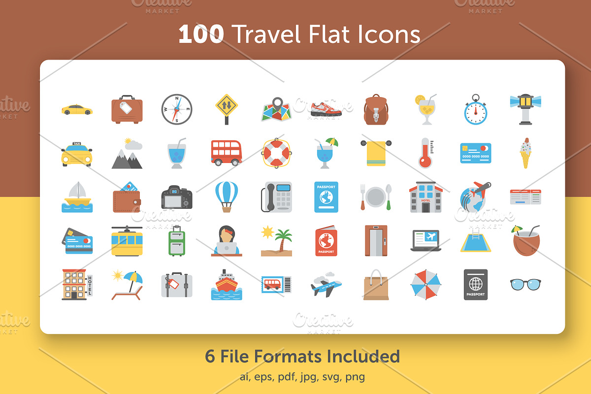 100 Flat Icons Set of Travel in Icons - product preview 8