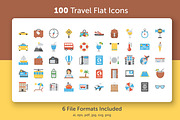 100 Flat Icons Set of Travel