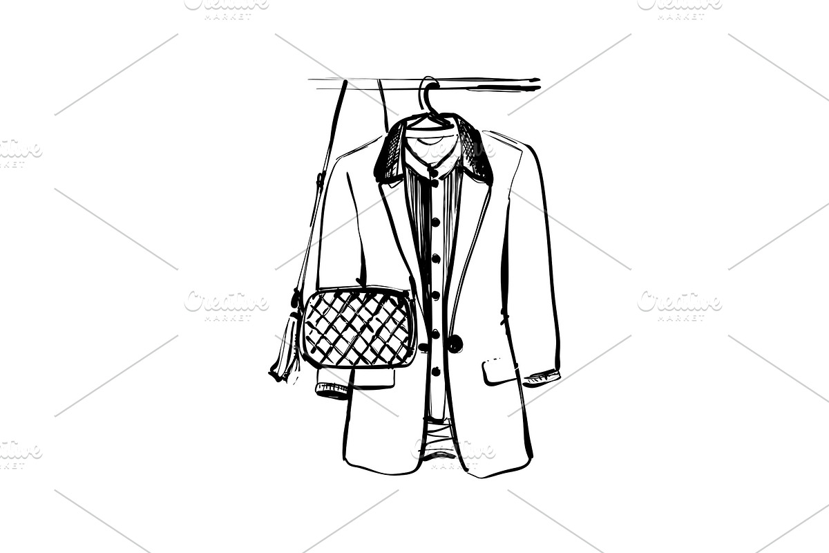 Hand drawn wardrobe sketch. Jacket in Illustrations - product preview 8