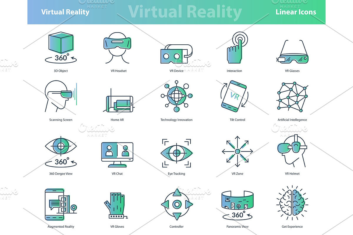 Set of linear virtual reality in Illustrations - product preview 8