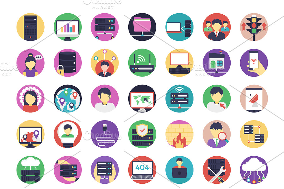 105 Flat Network and Hosting Icons