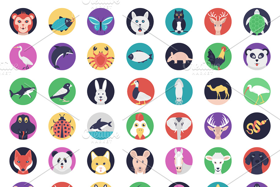 112 Flat Sea Life and Animals Icons