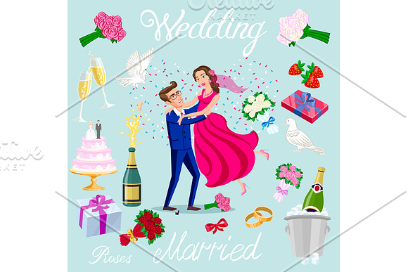 set vector wedding just married in Graphics - product preview 2