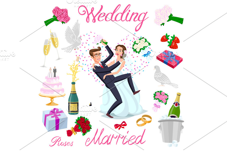 set vector wedding just married