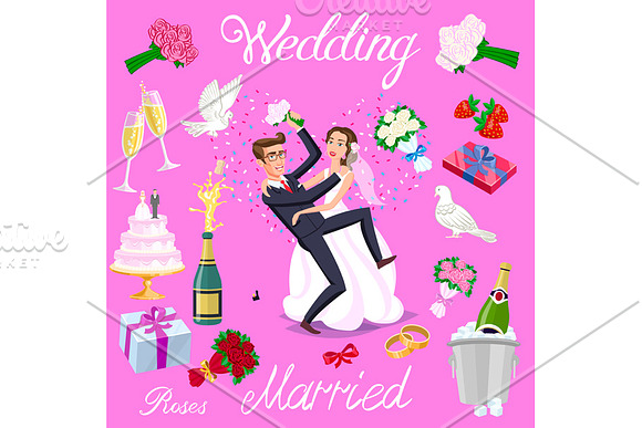 set vector wedding just married in Graphics - product preview 1