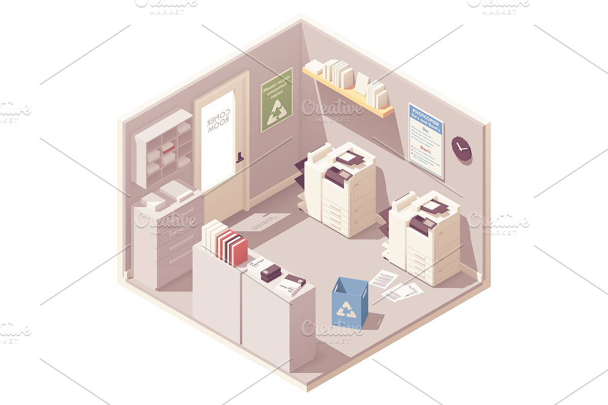 Vector isometric office copy room in Illustrations - product preview 8