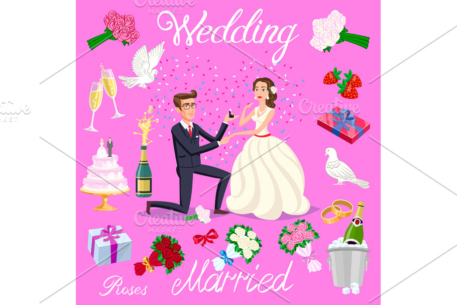 set vector wedding just married 