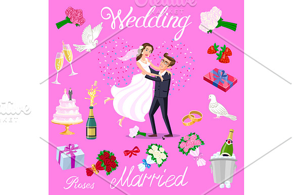 set vector wedding just married in Graphics - product preview 1