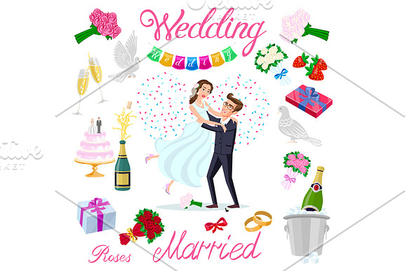 set vector wedding just married in Graphics - product preview 2