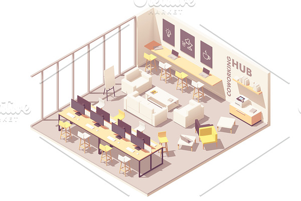 Isometric coworking open space