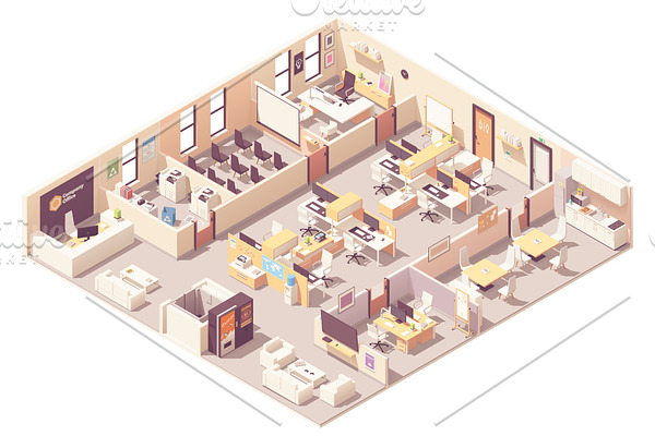 Isometric office interior plan