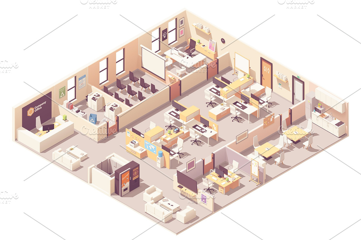 Isometric office interior plan in Illustrations - product preview 8