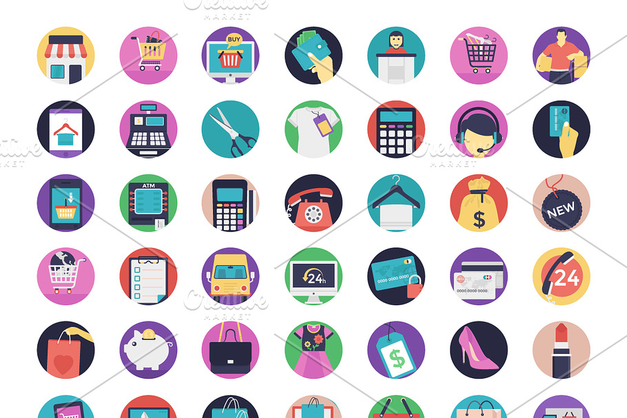 112 Flat Shopping Vector Icons
