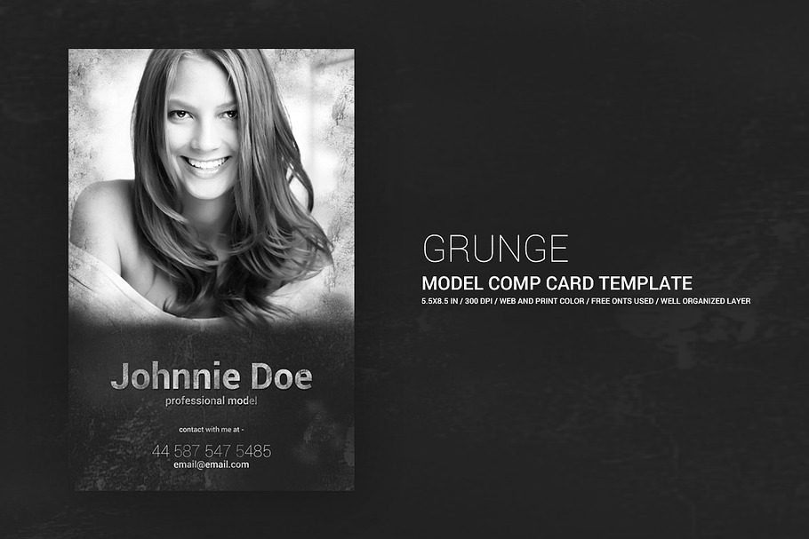 Grunge Model Comp Card - 5.5x8.5 in Templates - product preview 8