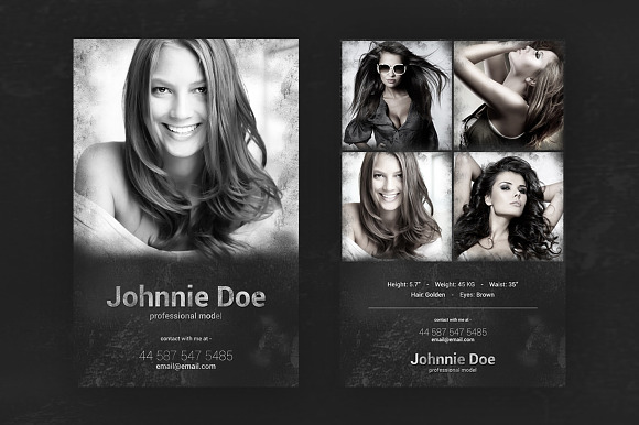 Grunge Model Comp Card - 5.5x8.5 in Templates - product preview 1