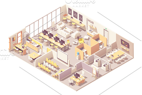 Vector isometric office interiors  in Illustrations - product preview 9