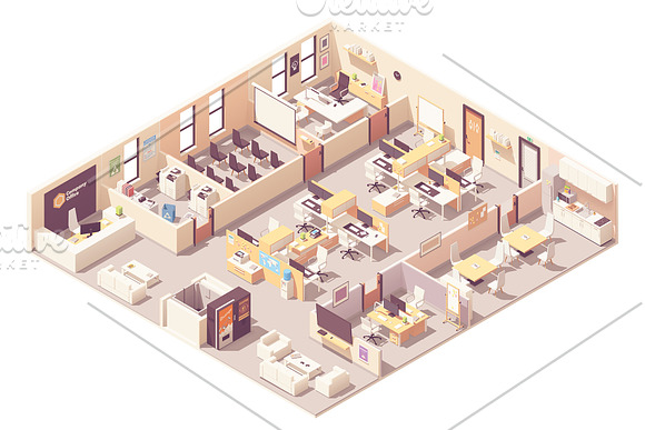 Vector isometric office interiors  in Illustrations - product preview 15