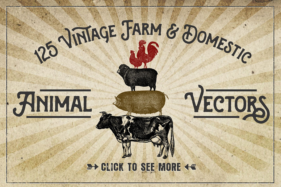 Vintage Farm Animal Vector Graphics in Objects - product preview 8