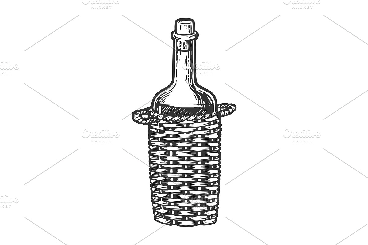 Wine bottle carboy engraving in Illustrations - product preview 8