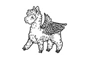 Angel flying baby llama engraving