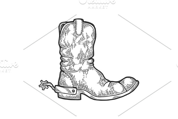Cowboy boot engraving vector