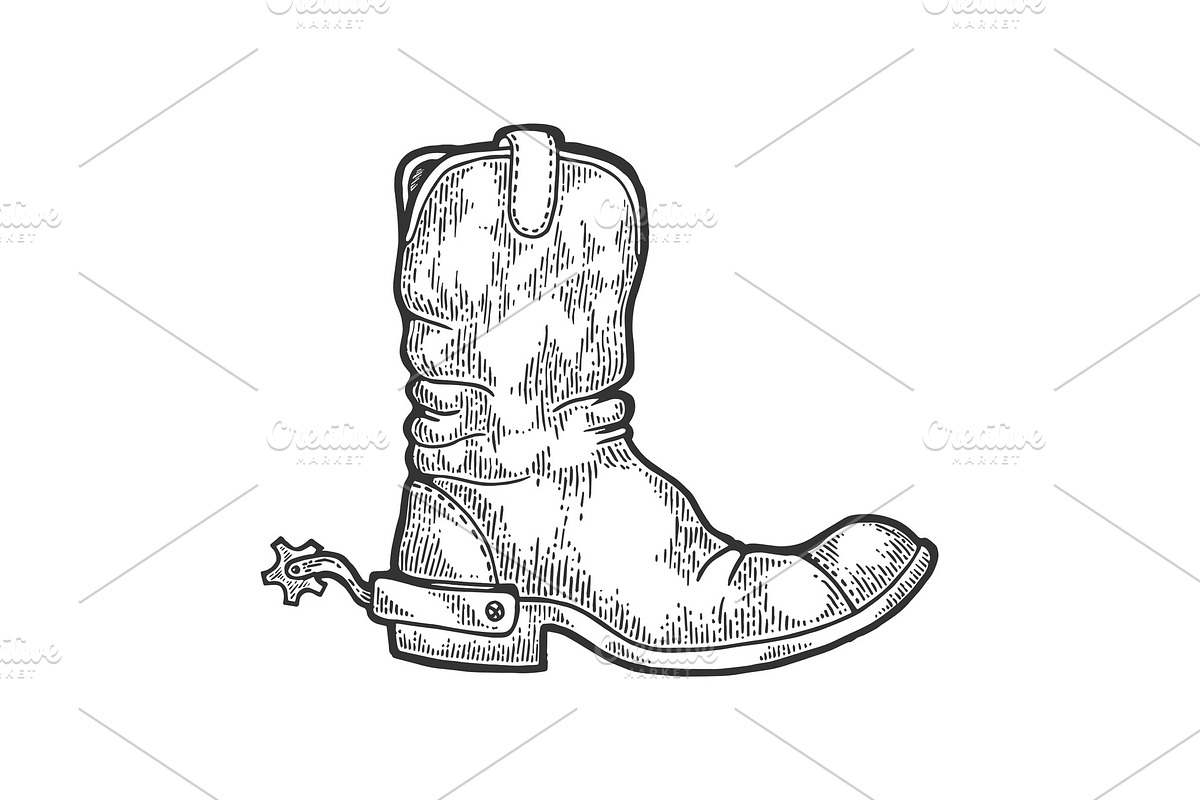 Cowboy boot engraving vector in Illustrations - product preview 8