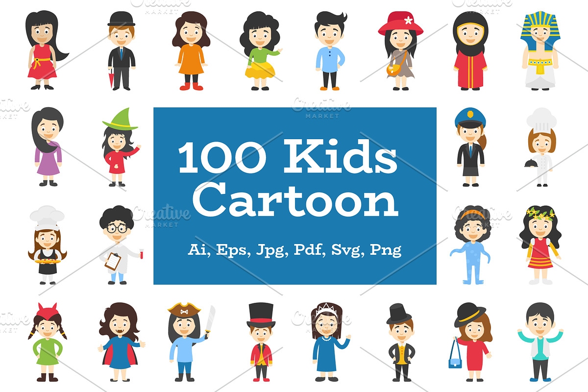 100 Kids Cartoon Characters Vector in Icons - product preview 8