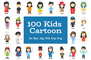 100 Kids Cartoon Characters Vector
