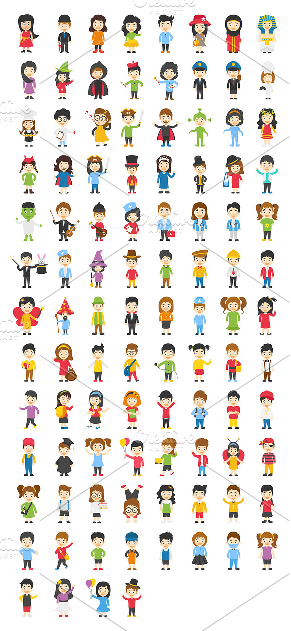 100 Kids Cartoon Characters Vector in Icons - product preview 1