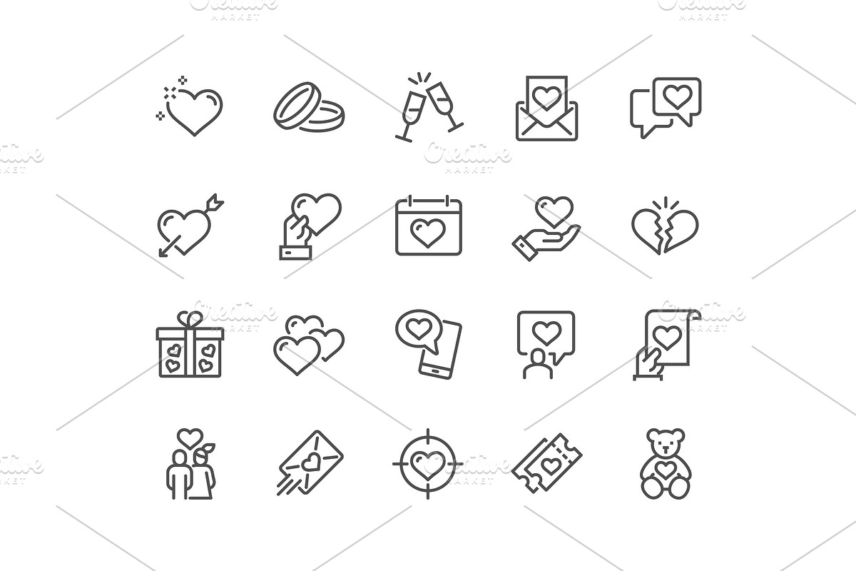 Line Love Icons in Illustrations - product preview 8
