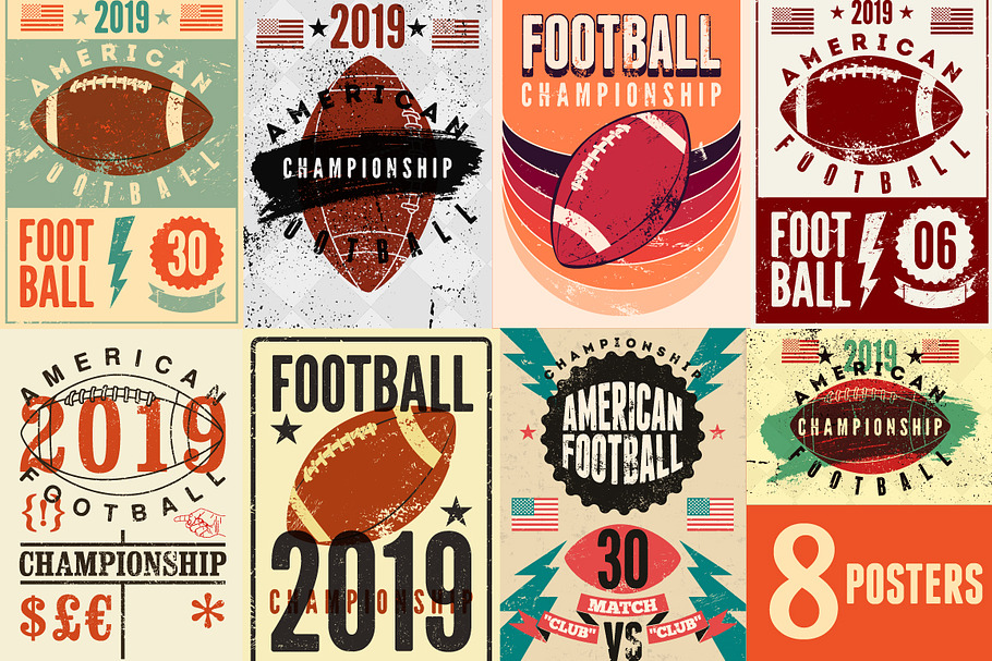 American Football vintage posters. in Illustrations - product preview 8