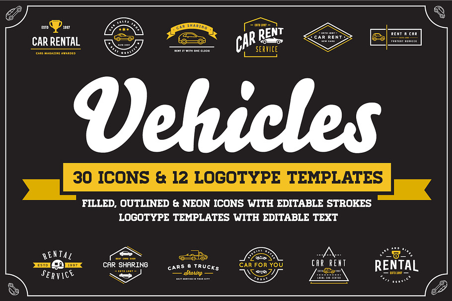 Awesome Vehicles Icons and Logo Set
