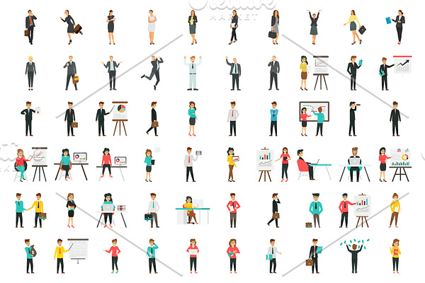 100 Flat Business Characters