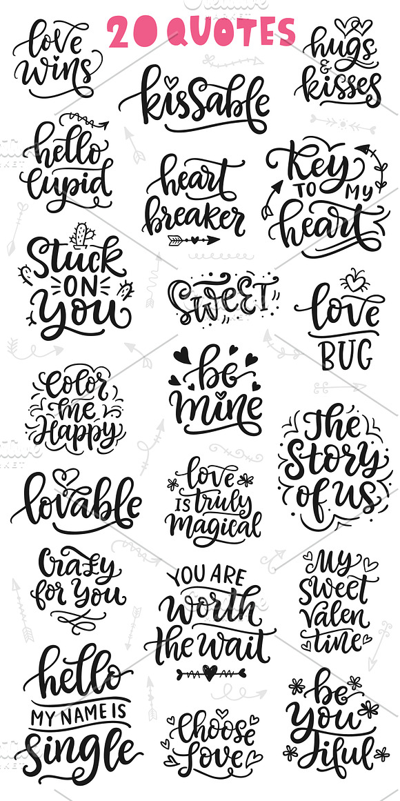 57 Valentine Quotes & Arrows Clipart in Illustrations - product preview 1