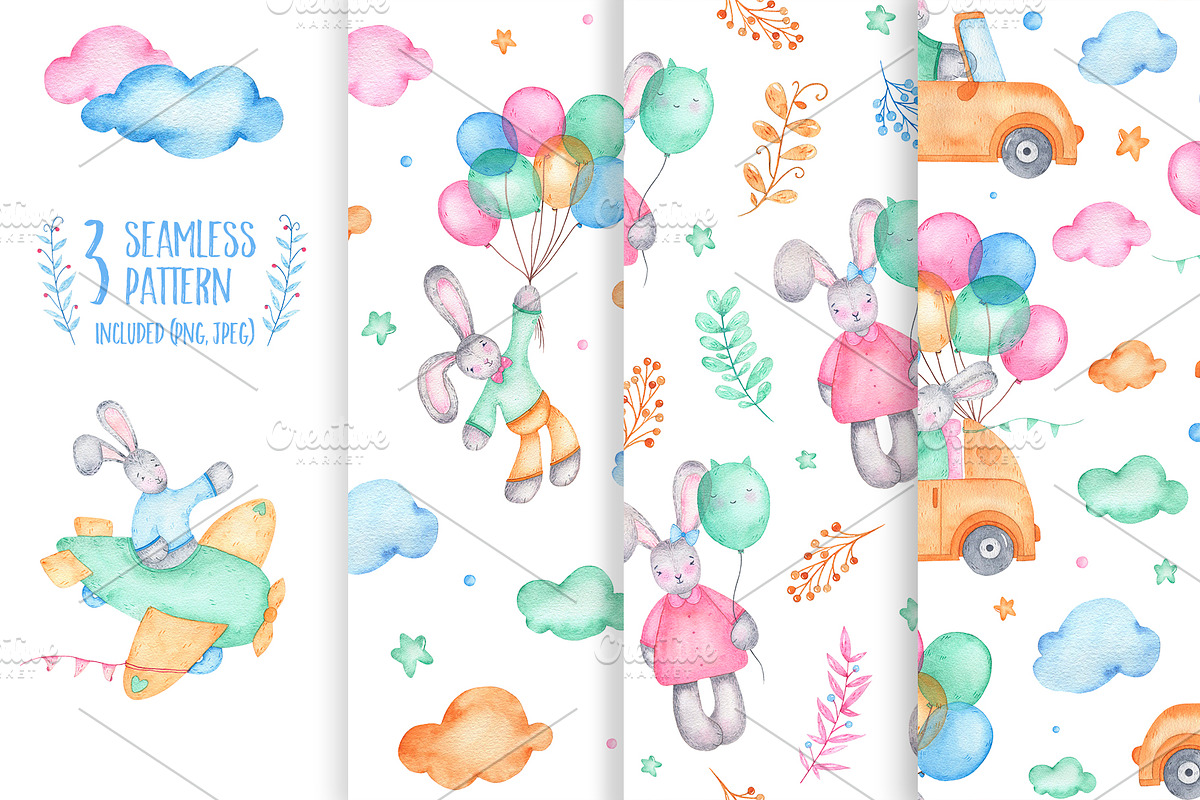 Happy Easter - watercolor clipart in Illustrations - product preview 8