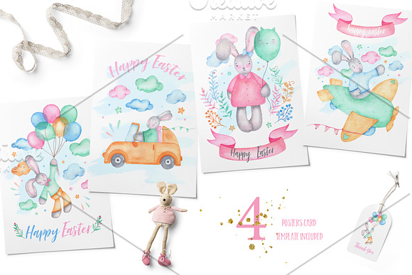Happy Easter - watercolor clipart in Illustrations - product preview 1