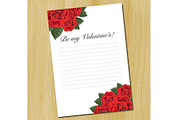 Love letter template with red roses