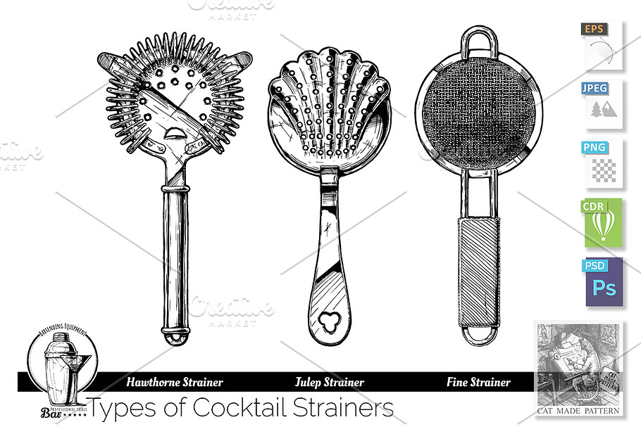 Cocktail strainers types in Illustrations - product preview 8